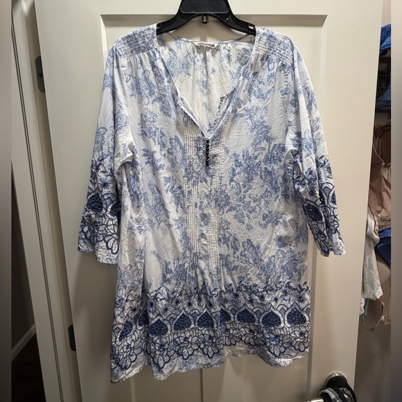 Soft Surroundings Cotton Nimes Floral Eyelet Tunic - Picture 12 of 16